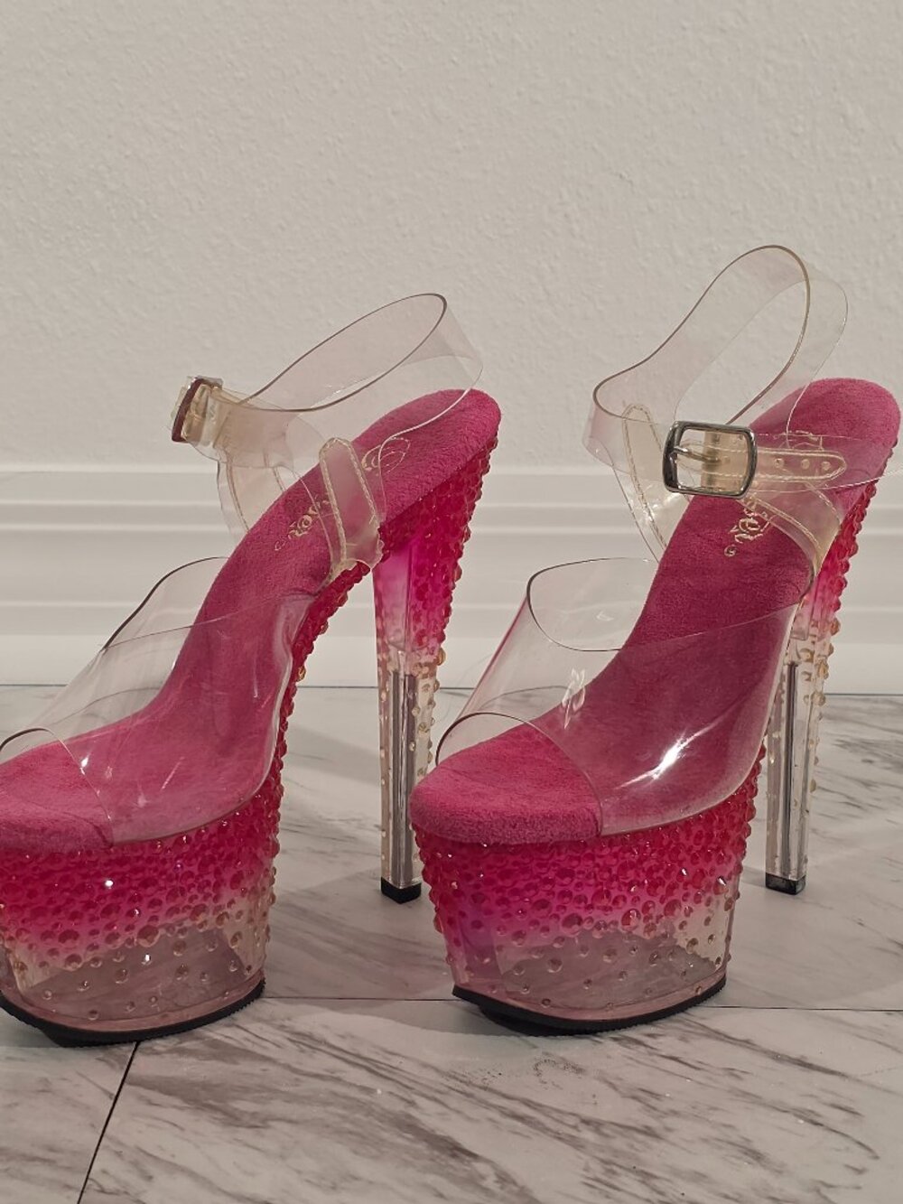 PLEASER Pink Rhinestones Y2K Platform Heels 7 STARDUST-708-2